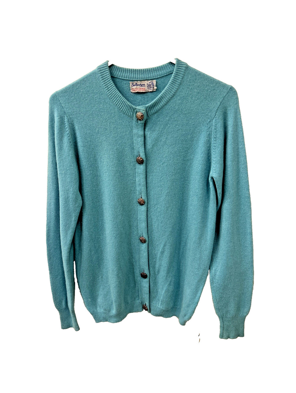 VTG Ballantyne 38 Magnin 100% Cashmere Cardigan Sweater Blue Scotland
